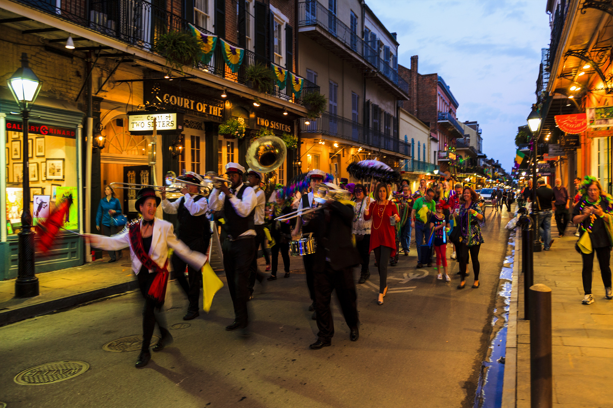 New Orleans USA  Feb 2 2016:Visitors and locals are all over in the French Quarter's  streets of New Orleans. People are celebrating and partying  while enjoying the street music. This is an ongoing life style .  There are a lot of talented artists in the city.