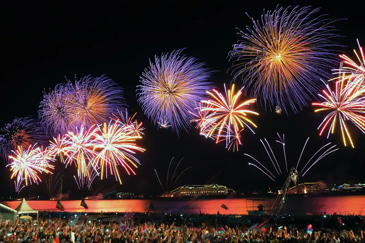 Fogos em Copacabana, Rio de Janeiro.